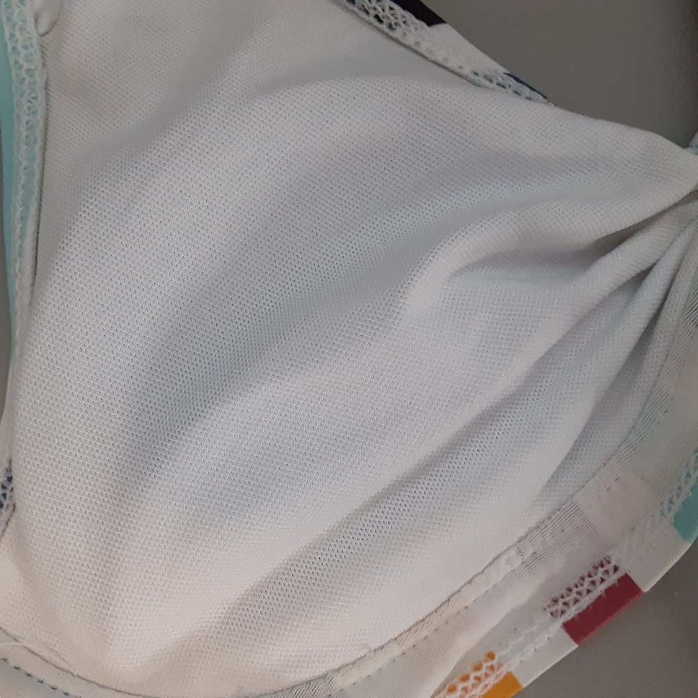 White/Red/Blue/Yellow/Black Multicolored Striped Tie Bust Bikini Top - Picture 14 of 14